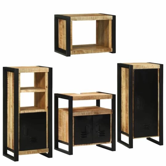 Set de mobilier pentru baie 4 pcs Maro Lemn de mango solid