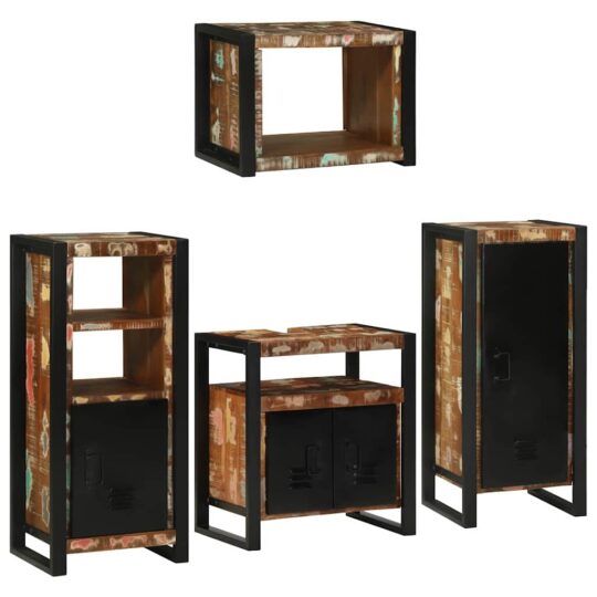 Set de mobilier pentru baie cu ușă 4 pcs Lemn recuperat solid
