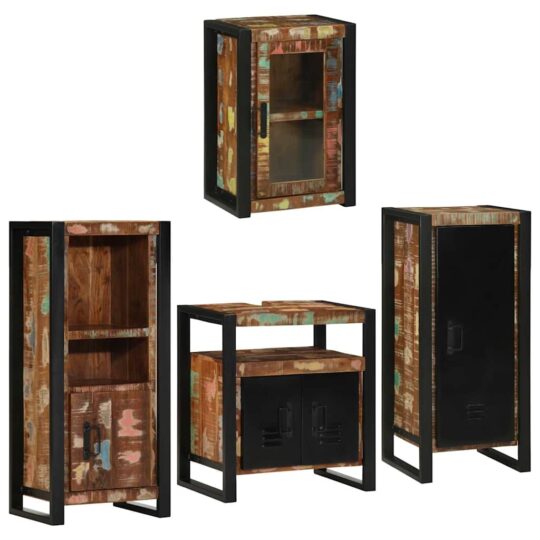 Alternative view of Set de mobilier pentru baie cu ușă 4 pcs Lemn recuperat solid