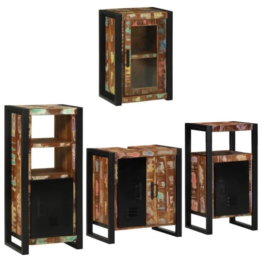 Alternative view of Set de mobilier pentru baie cu ușă 4 pcs Lemn recuperat solid