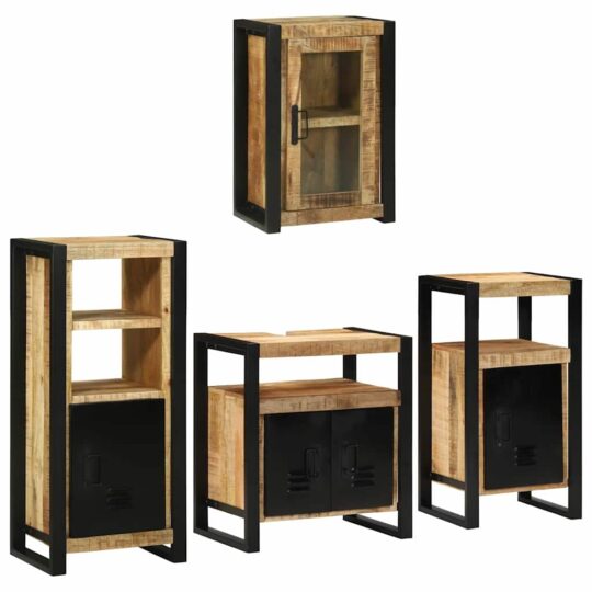 Set de mobilier pentru baie 4 pcs Maro Lemn de mango solid