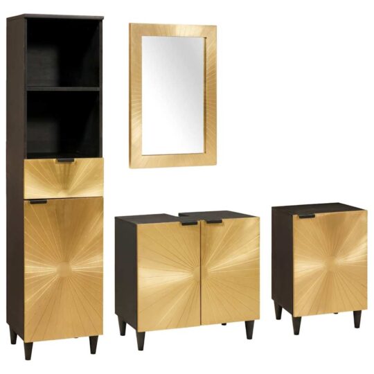 Seturi de mobilier pentru baie cu sertar 4 pcs Negru și Aur