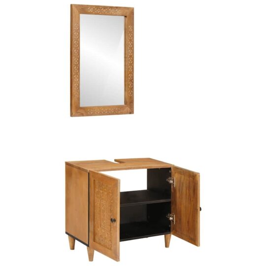Alternative view of Set de mobilier pentru baie cu ușă 2 pcs Maro 62 x 33 x 58 cm