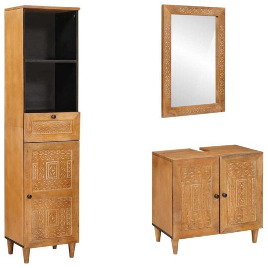 Set de mobilier pentru baie cu ușă 3 pcs Maro 38 x 33 x 160 cm