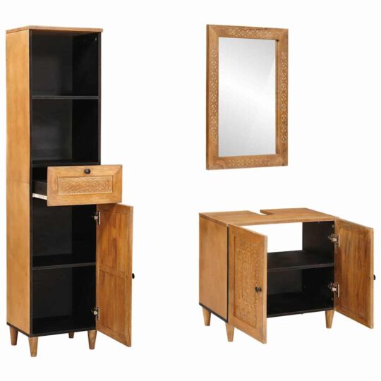 Alternative view of Set de mobilier pentru baie cu ușă 3 pcs Maro 38 x 33 x 160 cm