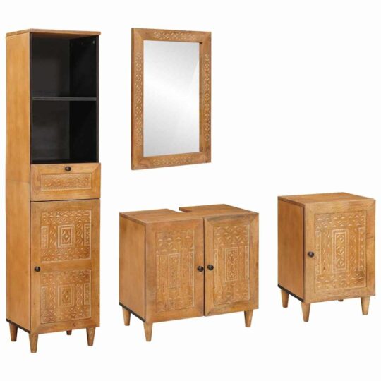 Set de mobilier pentru baie cu ușă 4 pcs Maro 38 x 33 x 160 cm