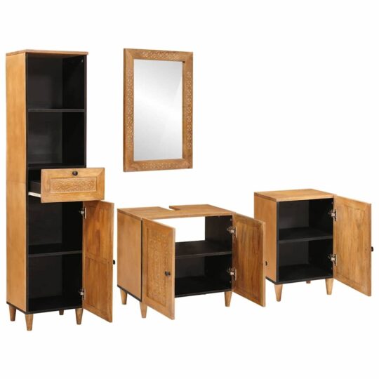 Alternative view of Set de mobilier pentru baie cu ușă 4 pcs Maro 38 x 33 x 160 cm