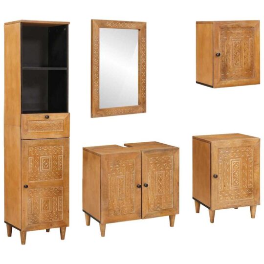 Set de mobilier pentru baie cu ușă 5 pcs Maro 38 x 33 x 160 cm