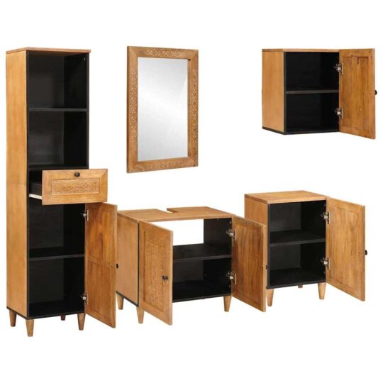 Alternative view of Set de mobilier pentru baie cu ușă 5 pcs Maro 38 x 33 x 160 cm