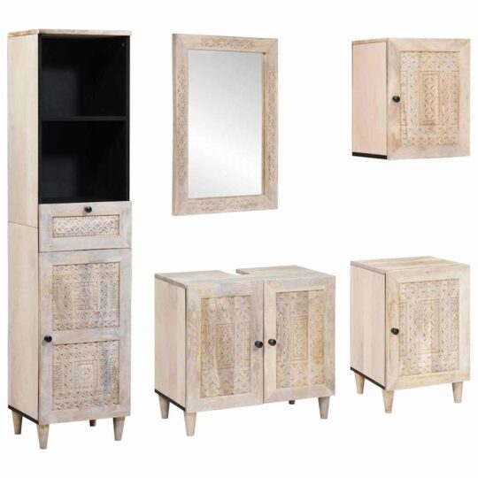 Set de mobilier pentru baie cu ușă 5 pcs Alb 38 x 33 x 160 cm