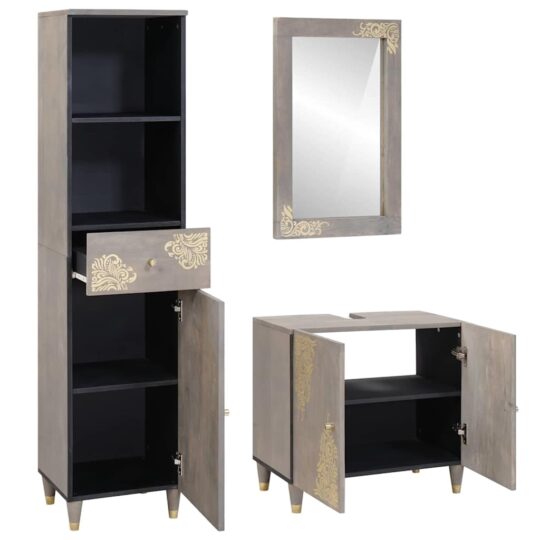 Alternative view of Set de mobilier pentru baie cu sertar 3 pcs Gri 62 x 33 x 58 cm