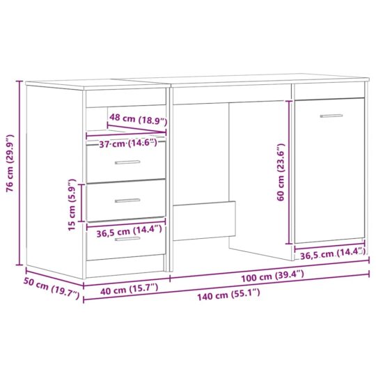 3332543 11 Birou cu sertar Stejar negru 140 x 50 x 76 cm Lemn compozit 3332543 11