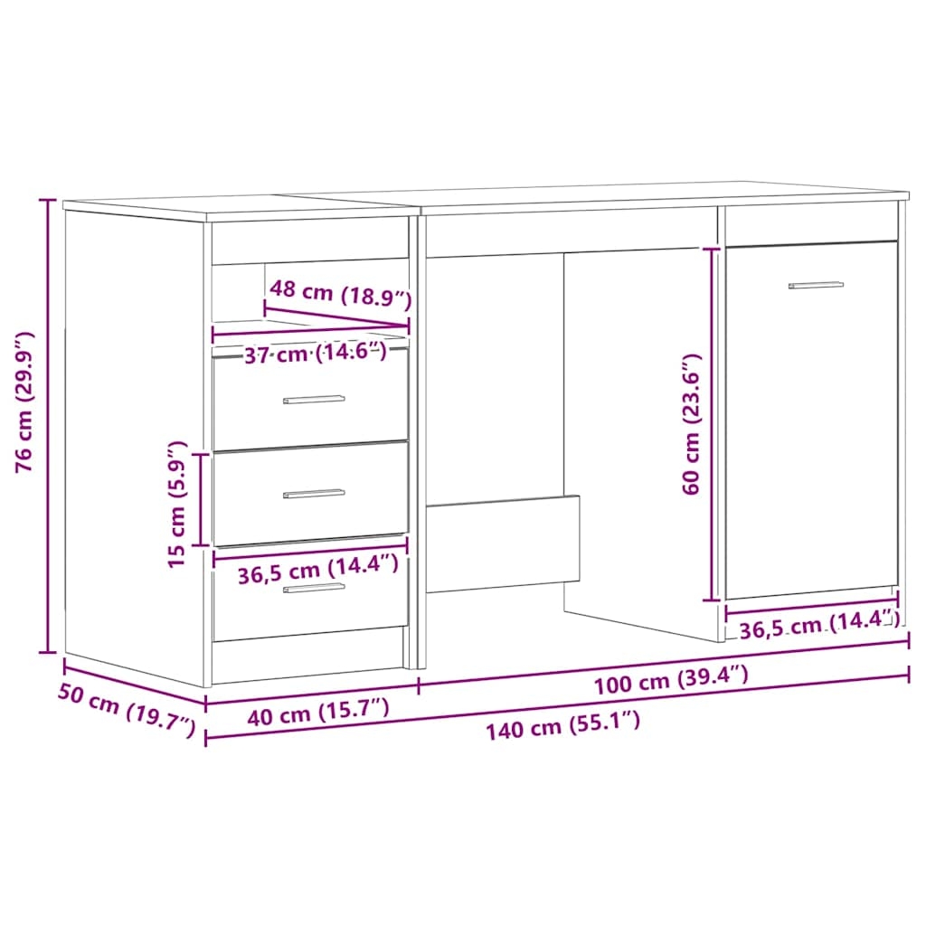 3332543 11 Birou cu sertar Stejar negru 140 x 50 x 76 cm Lemn compozit Birou cu sertar Stejar negru 140 x 50 x 76 cm Lemn compozit - imagine 11
