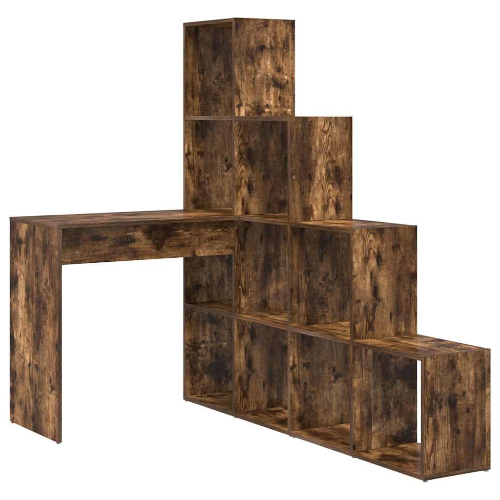 3337245 2 Birou de colț cu raft Stejar afumat 101.5 x 149.5 x 149.5 cm Birou de colț cu raft Stejar afumat 101.5 x 149.5 x 149.5 cm - imagine 2