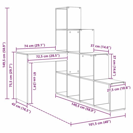 3337247 10 Birou de colț Lemn vechi 101.5 x 149.5 x 149.5 cm Lemn compozit 3337247 10