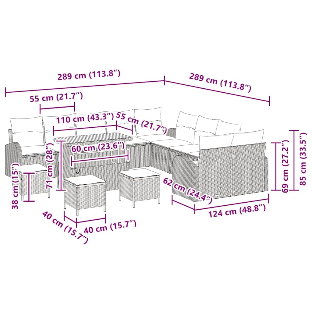 3364413 13 Set de canapele pentru grădină 14 pcs Gri 110 x 55 x 71 cm Set de canapele pentru grădină 14 pcs Gri 110 x 55 x 71 cm - imagine 13