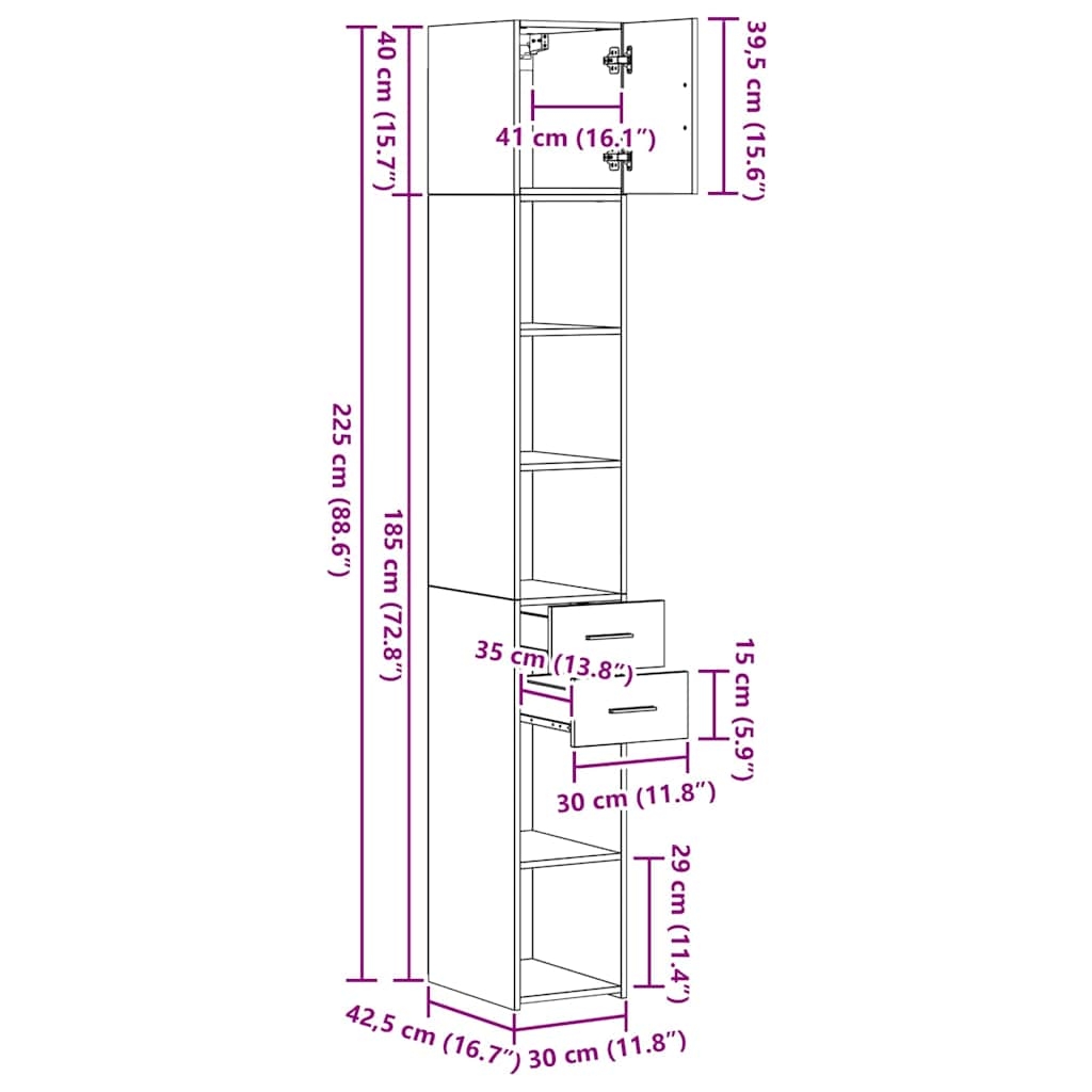 3365640 12 Dulap de depozitare subțire Lemn vechi 30 x 42.5 x 225 cm Dulap de depozitare subțire Lemn vechi 30 x 42.5 x 225 cm - imagine 12