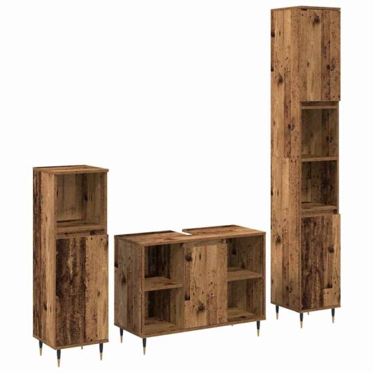 Set de Mobilier pentru Baie 3 pcs Lemn Vechi 30 x 30 x 180 cm