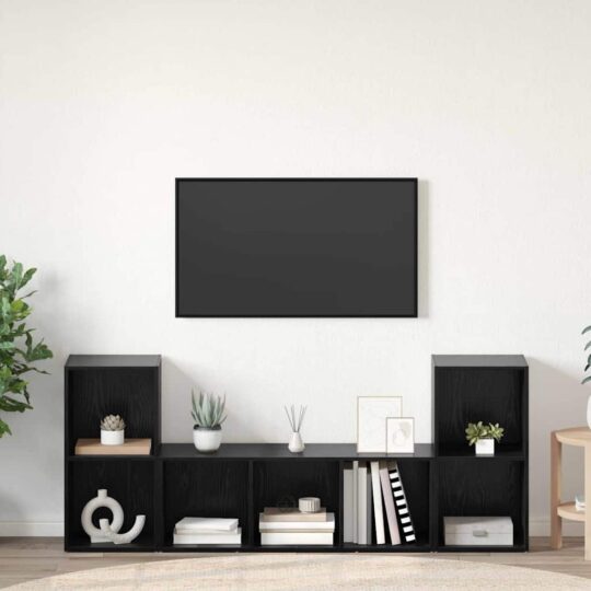Cabinet TV 3 pcs Negru 107 x 35 x 37 cm Lemn compozit