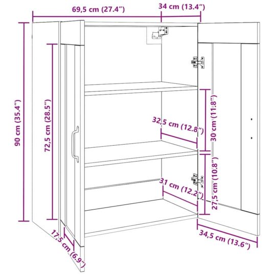 3394536 11 Mobilier cu Montaj pe Perete 2 pcs Lemn vechi 69.5 x 34 x 90 cm 3394536 11
