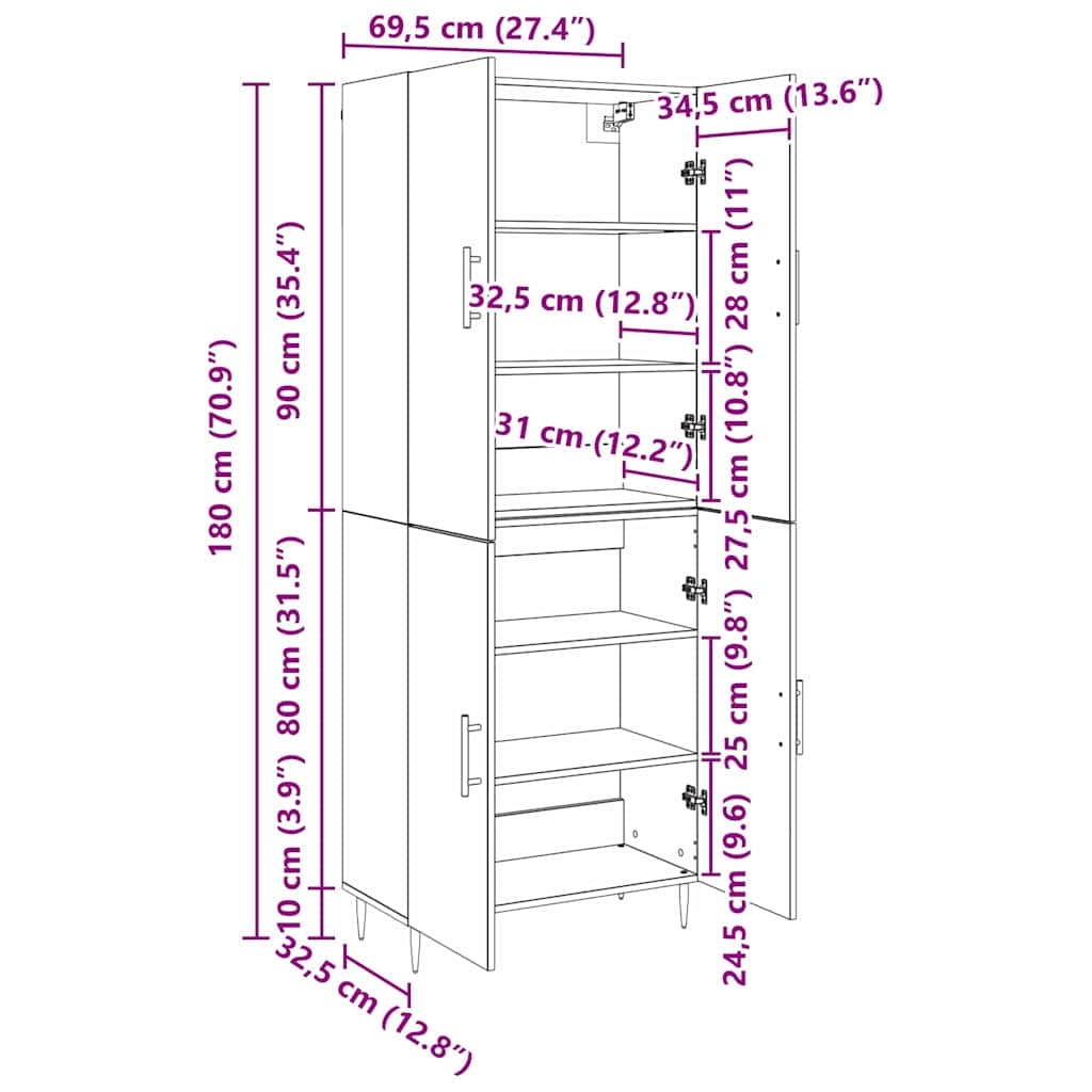 Bufet stejar artizanal 69.5 x 34 x 180 cm Lemn compozit - imagine 10