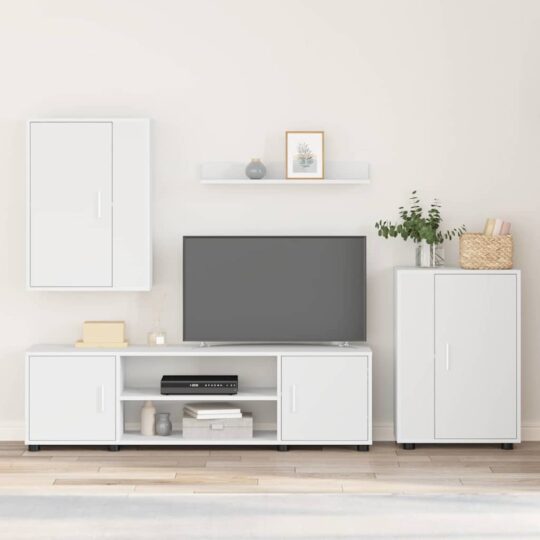 Set de 4 piese pentru cabinet TV 4 pcs Alb Lemn compozit