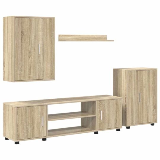 Alternative view of Set de 4 piese pentru cabinet TV Pe perete 4 pcs Stejar sonoma
