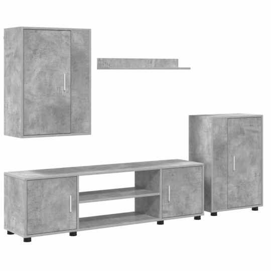 Alternative view of Set de 4 piese pentru cabinet TV 4 pcs Gri beton Lemn compozit