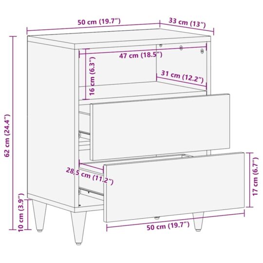 4018090 10 Noptieră Maro deschis 50 x 33 x 60 cm Lemn masiv de mango 4018090 10