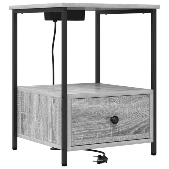 Alternative view of Cabinet de noptiere cu stație de încărcare cu sertar sonoma gri
