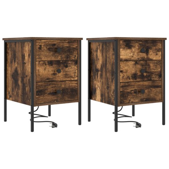 Alternative view of Dulap de noapte cu sertar 2 pcs Stejar afumat Lemn compozit