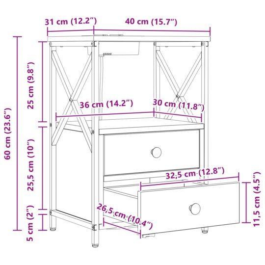 859566 13 Cabinet de noptiere cu stație de încărcare cu sertar sonoma gri 859566 13