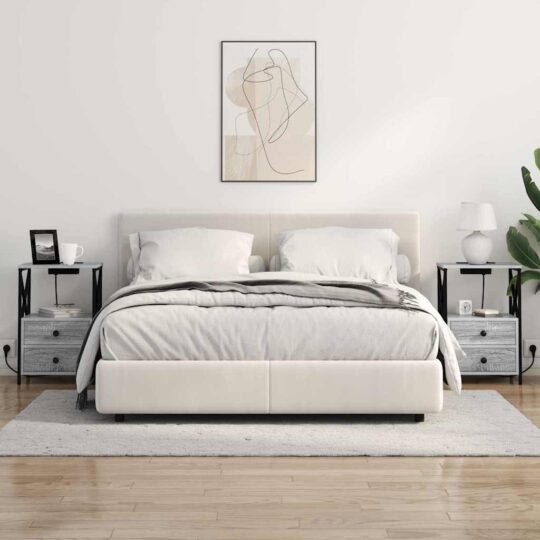 859566 4 Cabinet de noptiere cu stație de încărcare cu sertar sonoma gri 859566 4