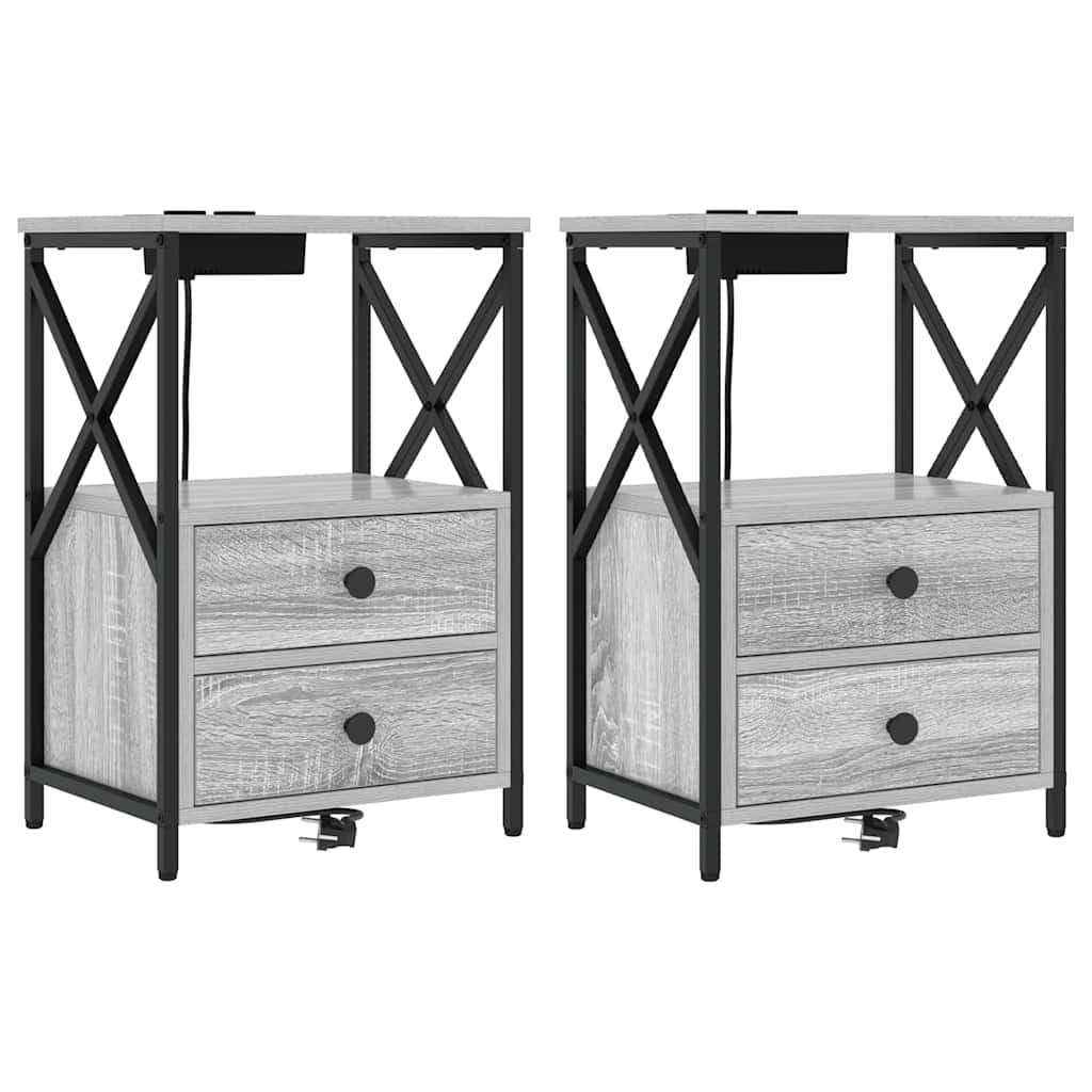 859567 2 Cabinet de noptiere cu stație de încărcare 2 pcs sonoma gri Cabinet de noptiere cu stație de încărcare 2 pcs sonoma gri - imagine 2