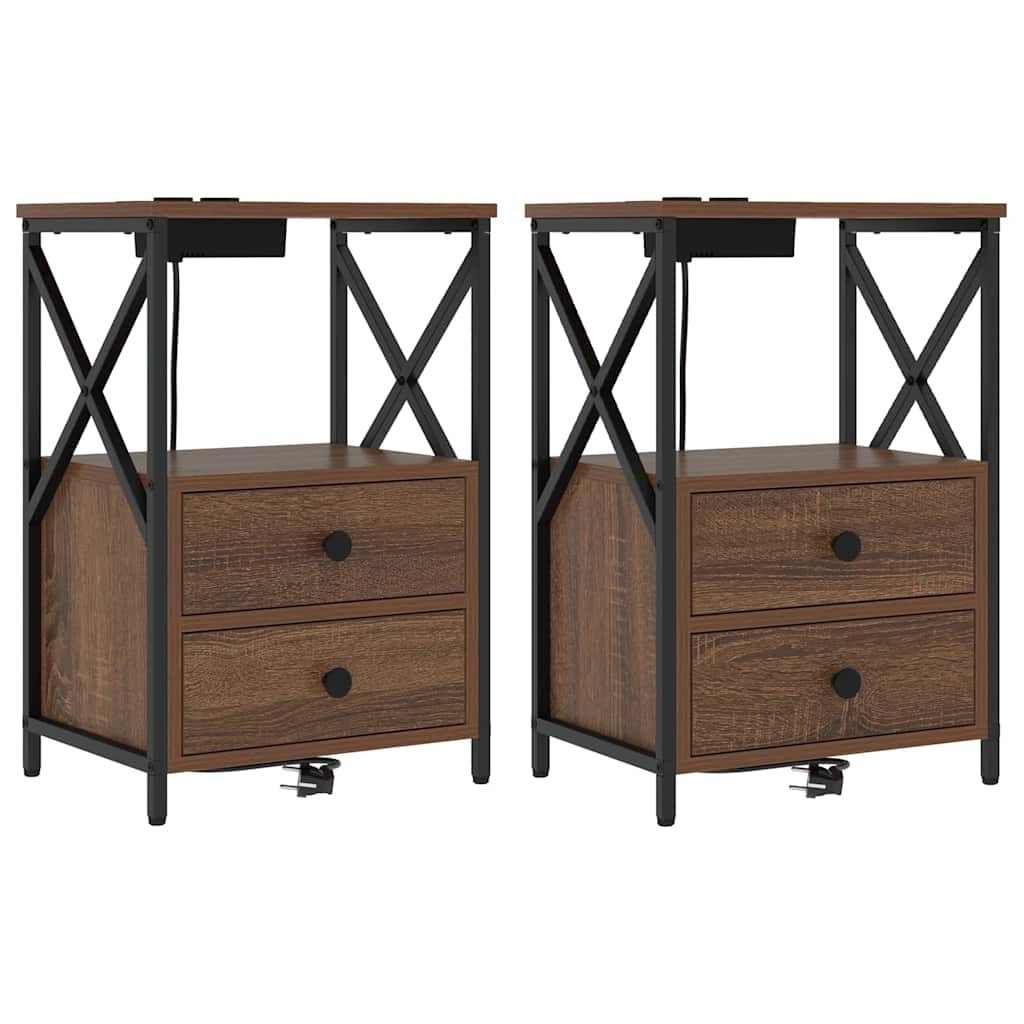 859569 2 Cabinet de noptiere cu stație de încărcare 2 pcs Stejar brun Cabinet de noptiere cu stație de încărcare 2 pcs Stejar brun - imagine 2