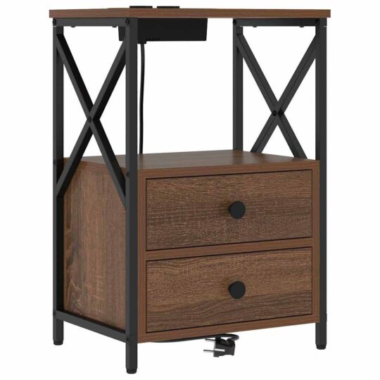 859569 5 Cabinet de noptiere cu stație de încărcare 2 pcs Stejar brun 859569 5