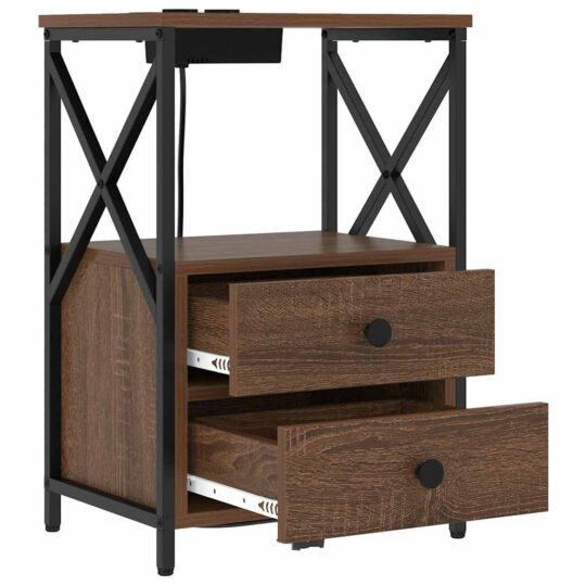 859569 6 Cabinet de noptiere cu stație de încărcare 2 pcs Stejar brun 859569 6