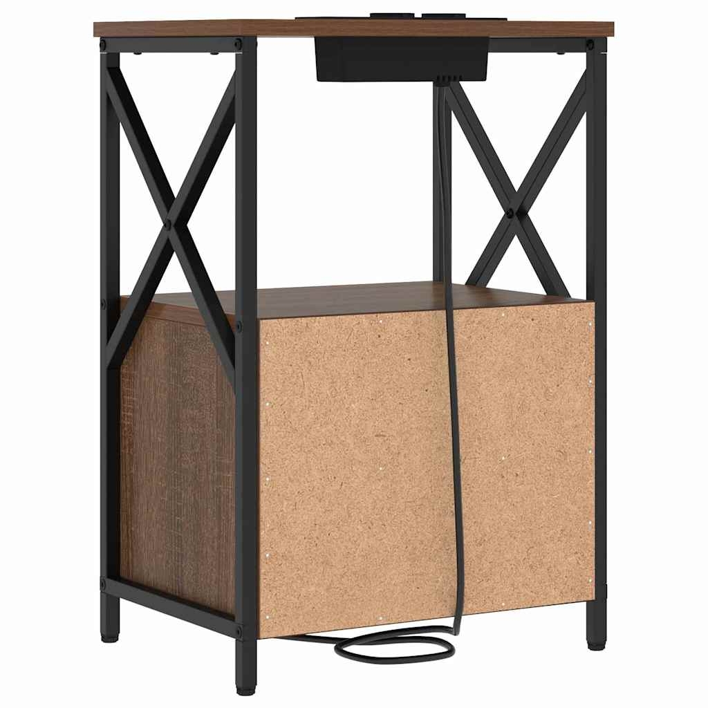 859569 9 Cabinet de noptiere cu stație de încărcare 2 pcs Stejar brun Cabinet de noptiere cu stație de încărcare 2 pcs Stejar brun - imagine 9