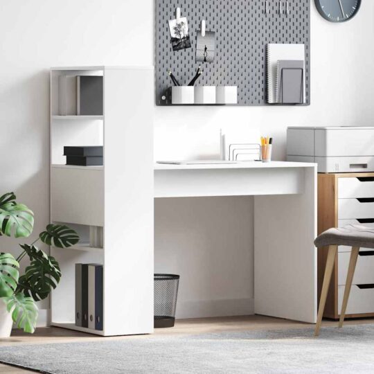 Birou cu raft cu depozitare Alb 113 x 54 x 120 cm Lemn compozit