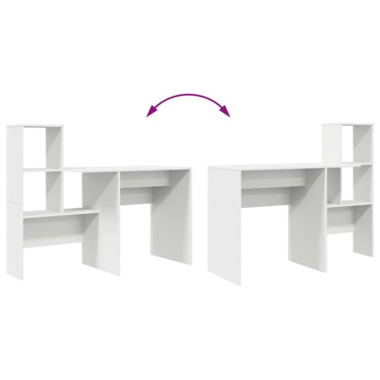 869298 8 Birou cu raft Alb 131.5 x 50 x 106.5 cm Lemn compozit 869298 8