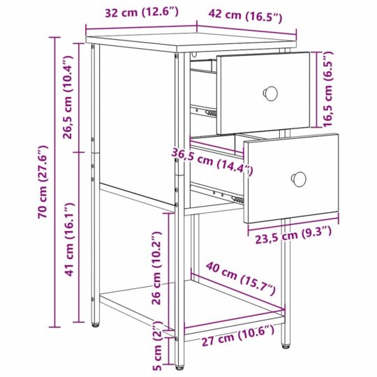 871285 11 Dulap de noapte Lemn vechi 32 x 42 x 70 cm Lemn compozit 871285 11