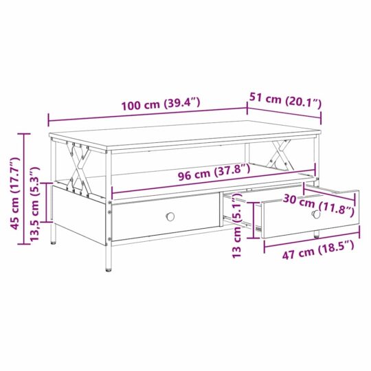 874096 12 Masă de cafea Stejar negru 100 x 51 x 45 cm Lemn compozit 874096 12
