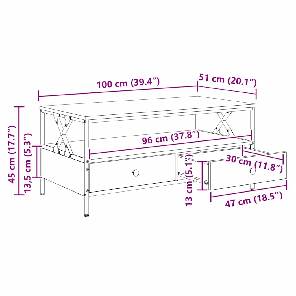 874096 12 Masă de cafea Stejar negru 100 x 51 x 45 cm Lemn compozit Masă de cafea Stejar negru 100 x 51 x 45 cm Lemn compozit - imagine 12