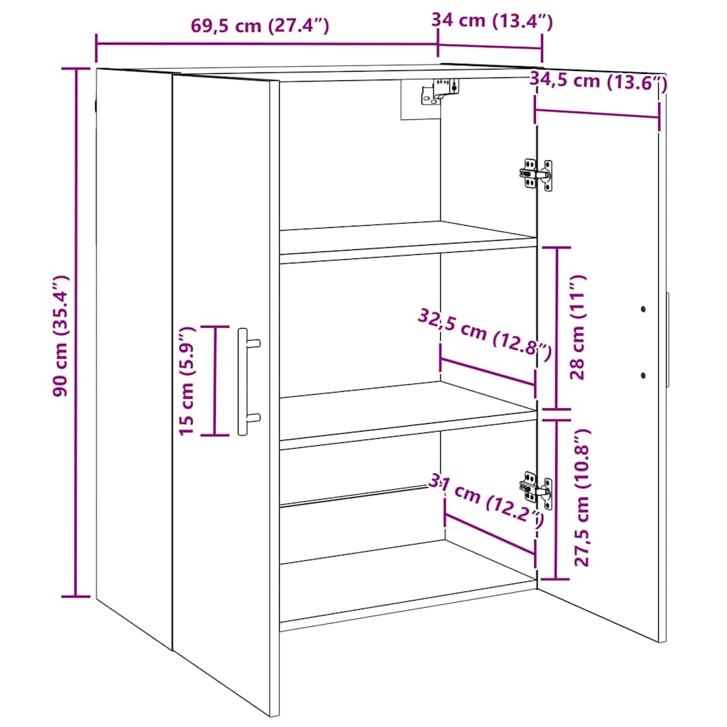 879514 10 Dulap montat pe perete Maro 69.5 x 34 x 90 cm Lemn compozit Dulap montat pe perete Maro 69.5 x 34 x 90 cm Lemn compozit - imagine 10