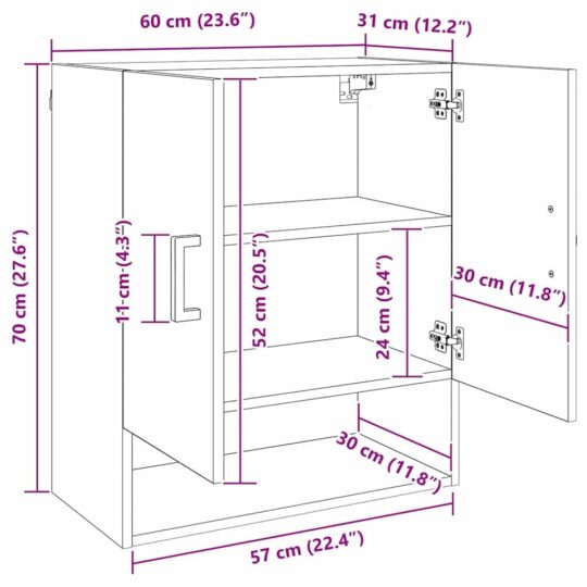 879541 10 Dulap de perete stejar artizanal 60 x 31 x 70 cm Lemn compozit 879541 10