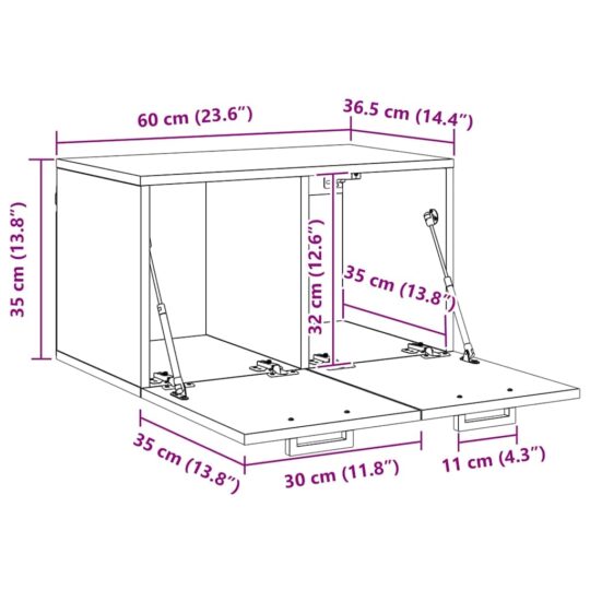 879552 11 Dulap de perete Lemn vechi 60 x 36.5 x 35 cm Lemn compozit 879552 11