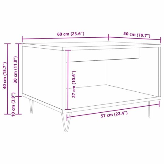 879611 10 Masă de cafea Stejar negru 60 x 50 x 40 cm Lemn compozit 879611 10