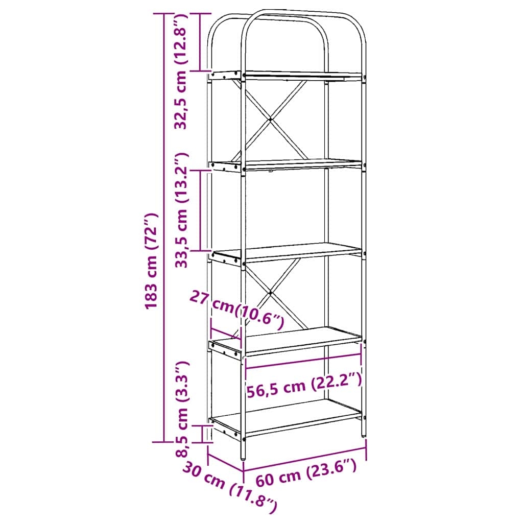 879856 11 Raft pentru cărți stejar artizanal 60 x 30 x 183 cm Raft pentru cărți stejar artizanal 60 x 30 x 183 cm - imagine 11