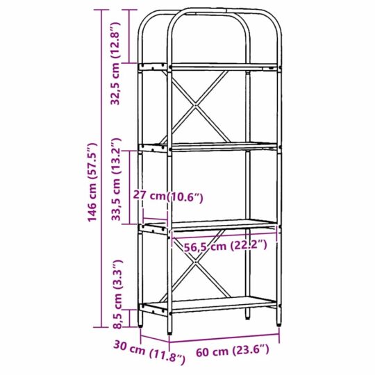 879860 11 Raft pentru cărți sonoma gri 60 x 30 x 146 cm Lemn compozit 879860 11