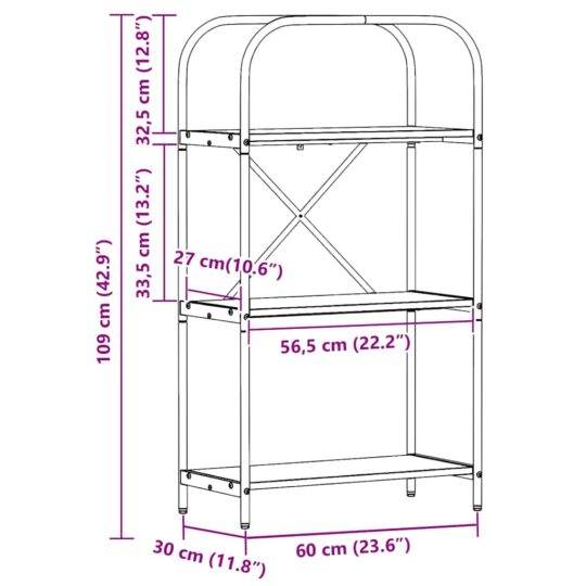 879867 11 Raft pentru cărți Lemn vechi 60 x 30 x 109 cm Lemn compozit 879867 11